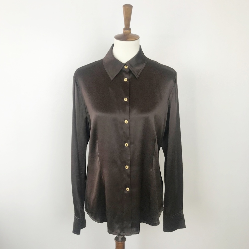 St. John Silk Blouse Button down brown Sz 10